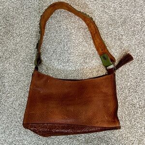 Two Bar West Brown Leather Shoulder Bag Rhinestone Shoulder Strap Western